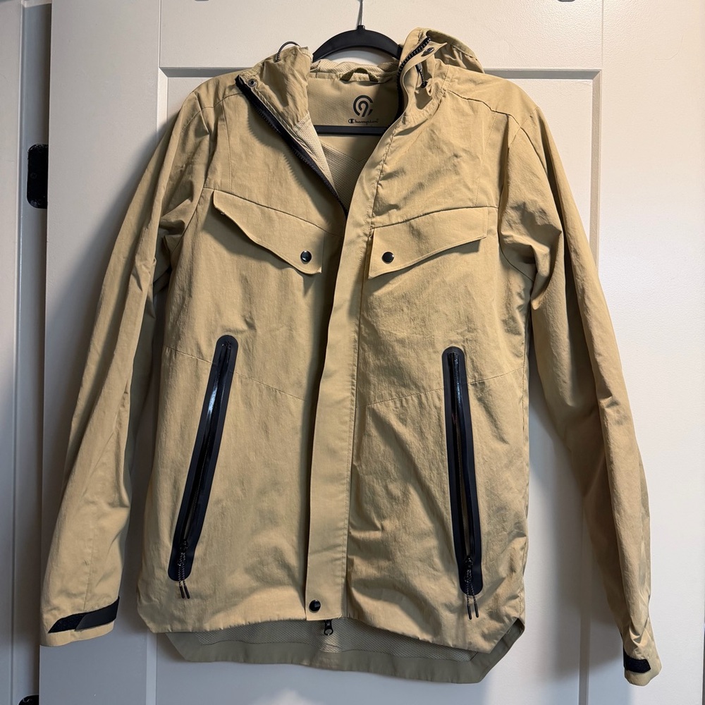 Champion Men's Tan Rain Jacket with Black Accents